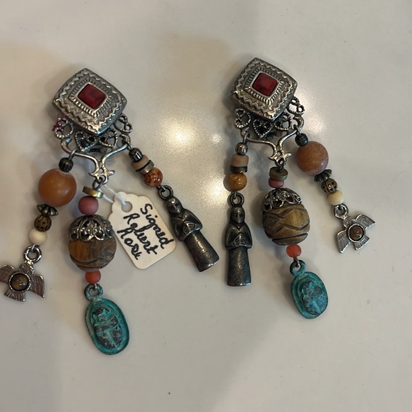 Vintage Robert Rose Signed Native American Earrings. Detailed unique Clip-on - Picture 10 of 13